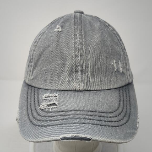 C.C Exclusives Strapback Hat Gray One Size Ponytail Distressed Blank - Picture 2 of 10